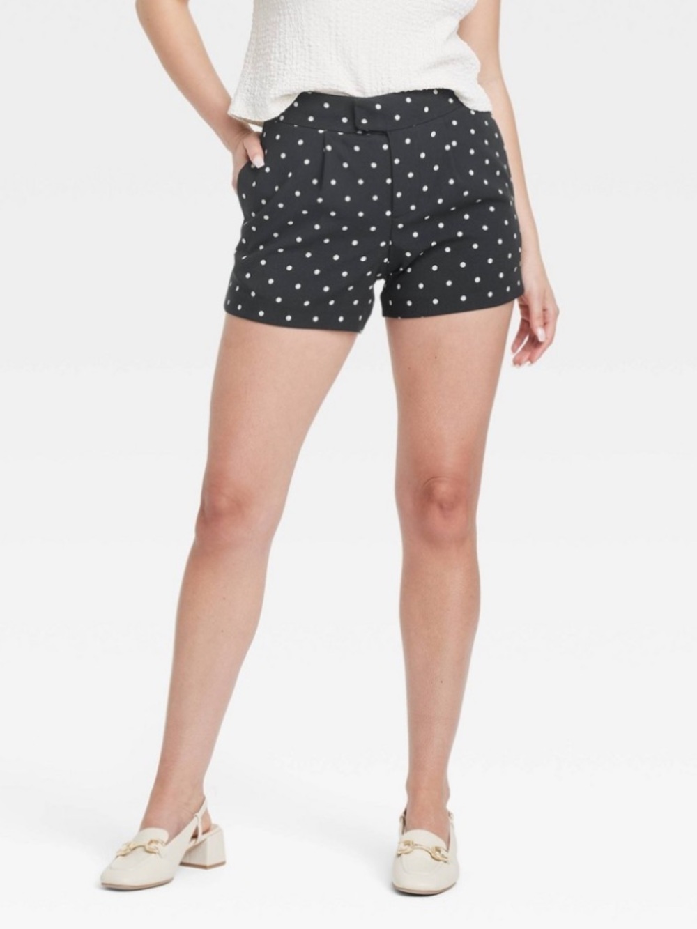 a New Day Black/White Polka Dots High Rise Tailored Shorts